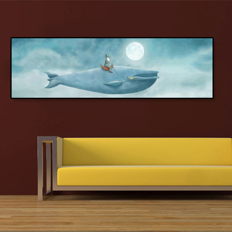 Toile illustrée de baleine et de lune, couleur douce, décoration murale de Style enfants pour salon