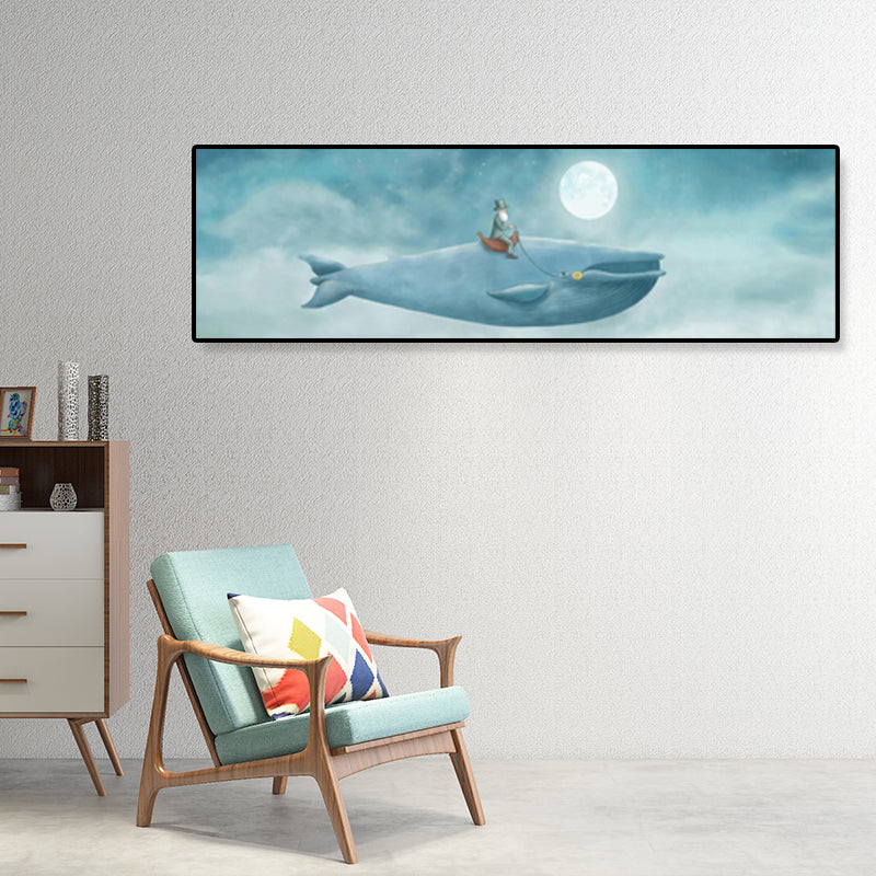 Toile illustrée de baleine et de lune, couleur douce, décoration murale de Style enfants pour salon