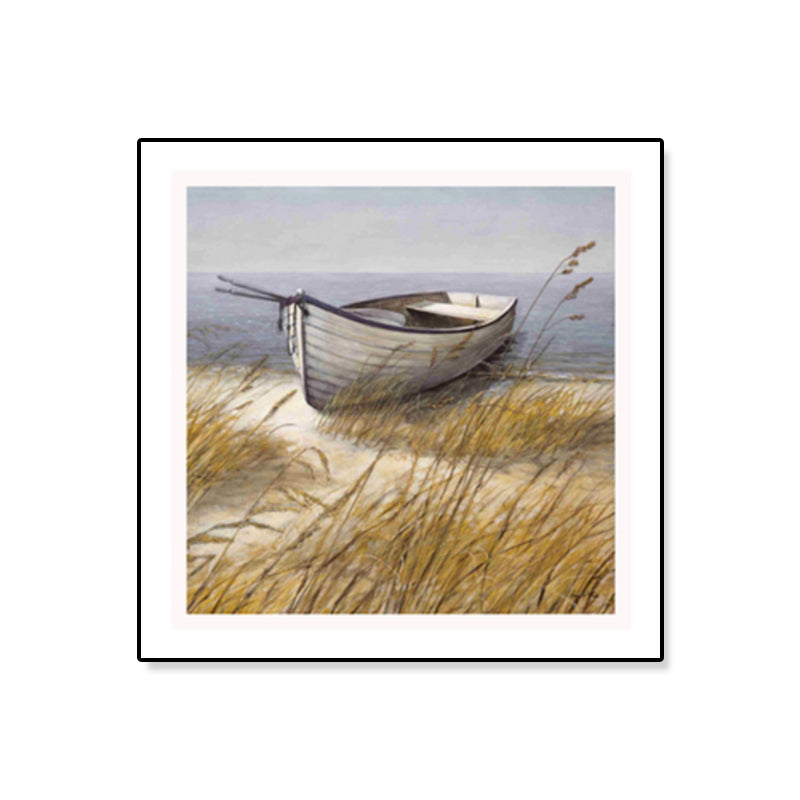 Brown Wooden Boat Canvas Print Textured Wall Decor for Study Room, Multiple Size