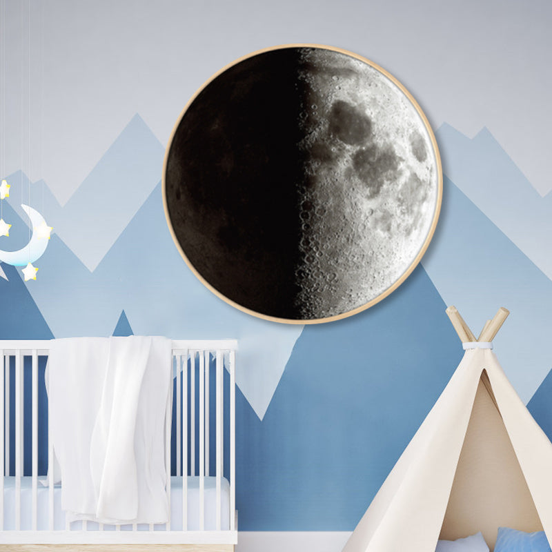 Textured Dark Color Canvas Kids Photo Print 3D Effect Planet Wall Art for Boys Room