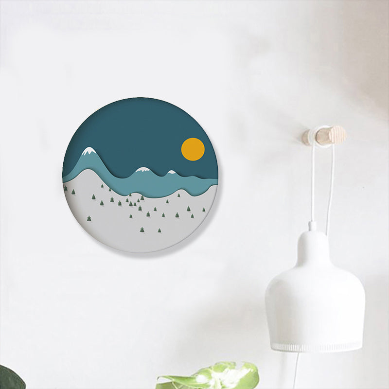 Mountain Forest Canvas House Interior Illustration Landscape Painting in Blue, Textured