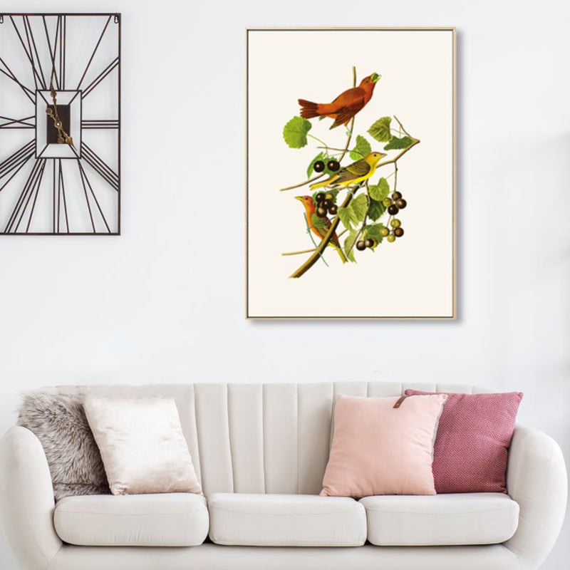 Toile artistique rustique de couleur douce, peinture d'oiseau sur les Branches, décor mural pour chambre à coucher