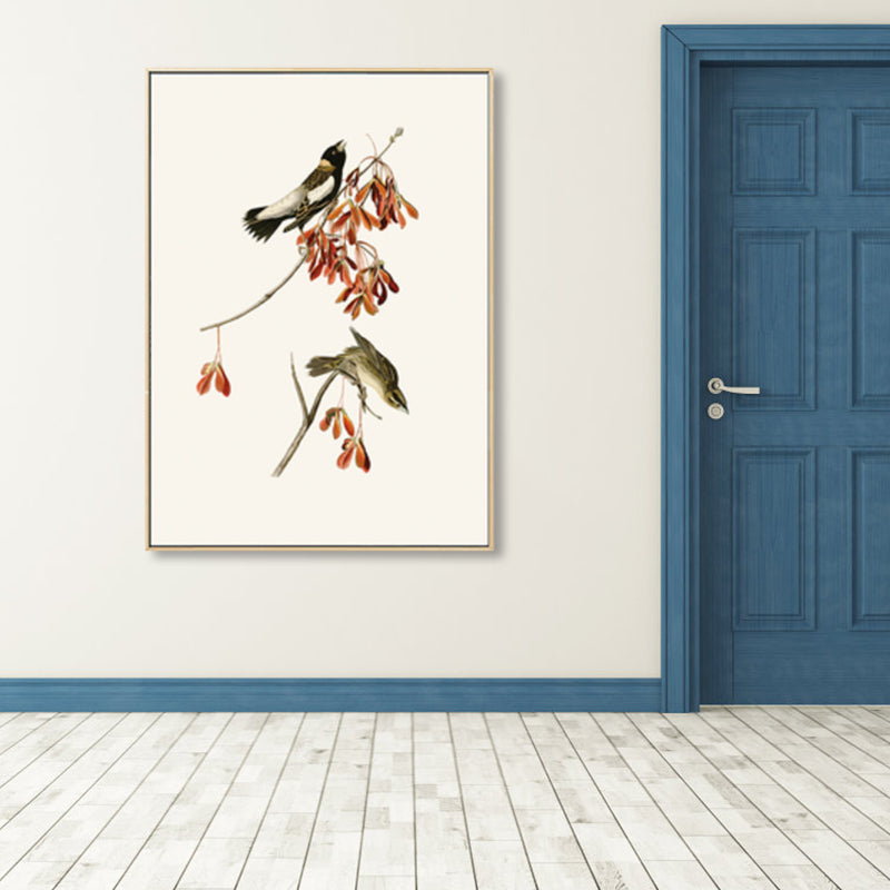 Toile artistique rustique de couleur douce, peinture d'oiseau sur les Branches, décor mural pour chambre à coucher