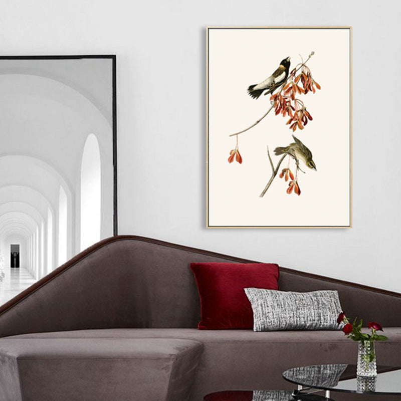 Toile artistique rustique de couleur douce, peinture d'oiseau sur les Branches, décor mural pour chambre à coucher