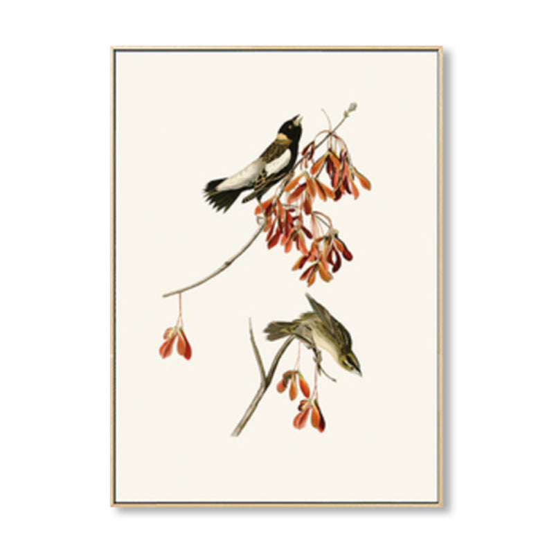 Soft Color Rustic Canvas Art Painting Bird on the Branches Wall Decor for Bedroom