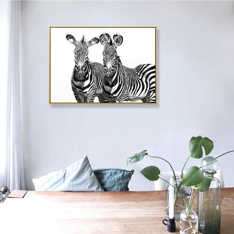 Black Zebras Canvas Wall Art Animal Kids Style Textured Wall Decor for Living Room
