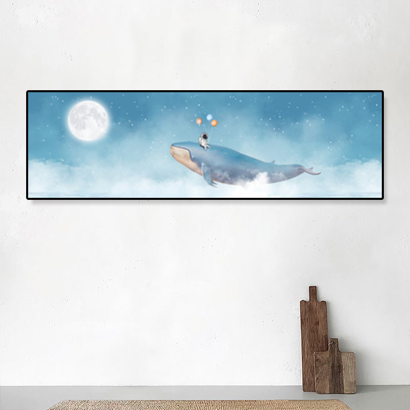Soft Color Illustrated Whale Wrapped Canvas Textured Children's Art Living Room Wall Decor