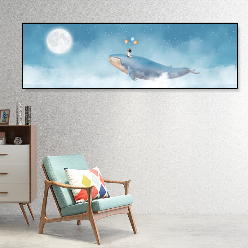 Soft Color Illustrated Whale Wrapped Canvas Textured Children's Art Living Room Wall Decor