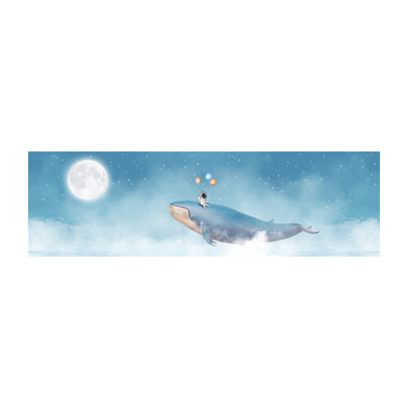Soft Color Illustrated Whale Wrapped Canvas Textured Children's Art Living Room Wall Decor