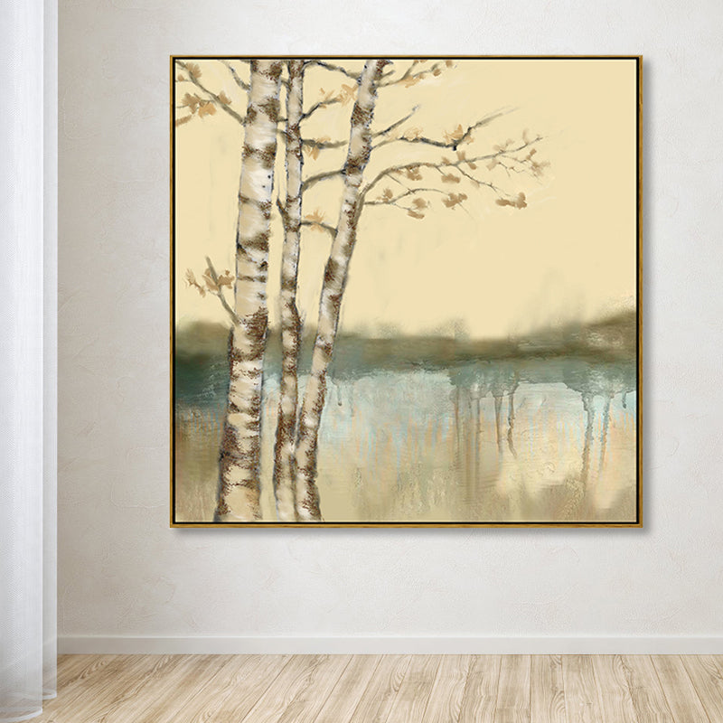 Soft Color Riverside Tree Canvas Art Landscape Country Textured Painting for Bedroom