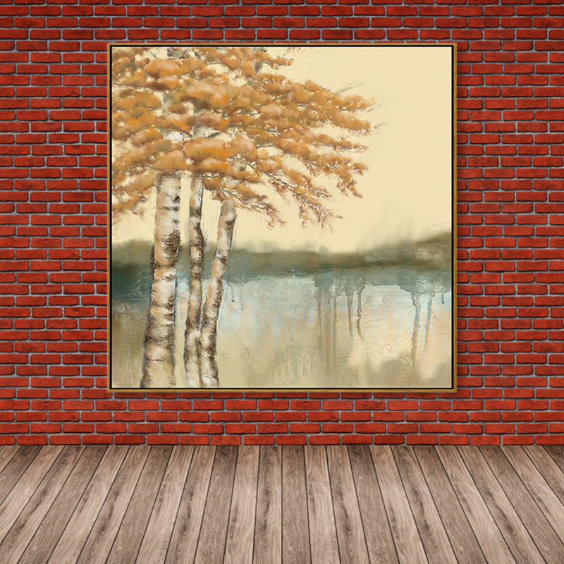 Soft Color Riverside Tree Canvas Art Landscape Country Textured Painting for Bedroom