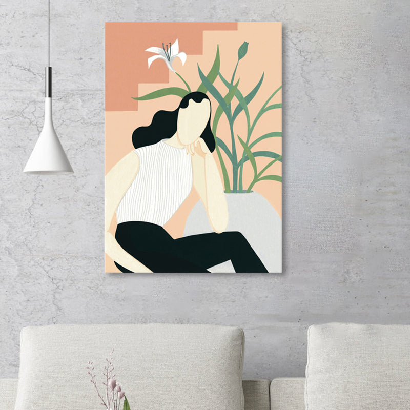 Toile murale à motif de fille pour intérieur de maison, couleur douce, plusieurs tailles disponibles