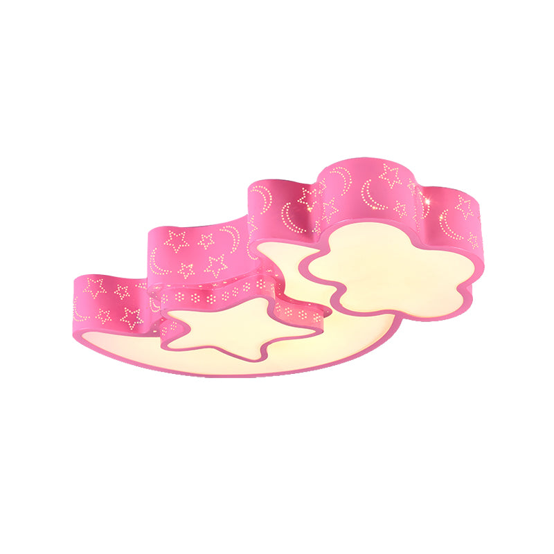 Plafonnier gravé Moon Star en métal contemporain encastré en bleu pour chambre d'enfant