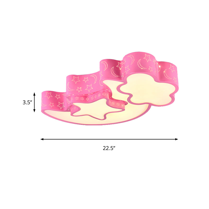 Plafonnier gravé Moon Star en métal contemporain encastré en bleu pour chambre d'enfant