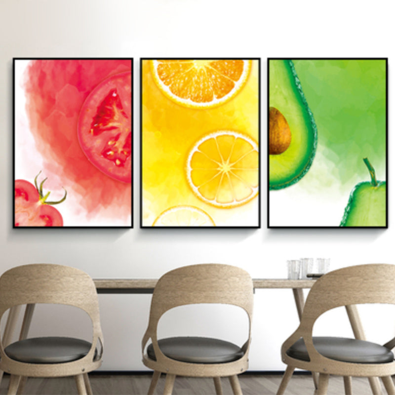 Toile imprimée d'art alimentaire illustré nordique, décoration murale texturée de couleur douce pour salle à manger