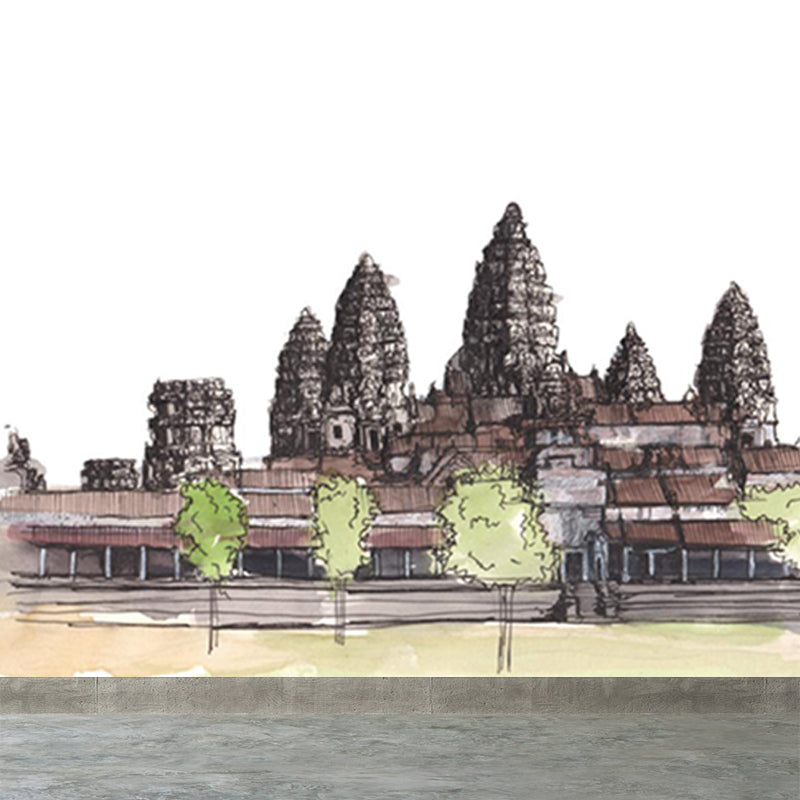 Stain Resistant Architecture Mural Decal Non-Woven Modern Wall Decor for Study Room