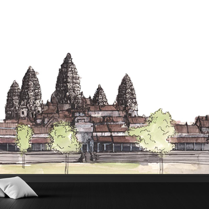 Stain Resistant Architecture Mural Decal Non-Woven Modern Wall Decor for Study Room