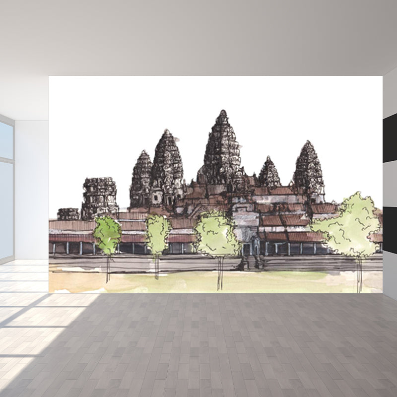 Stain Resistant Architecture Mural Decal Non-Woven Modern Wall Decor for Study Room