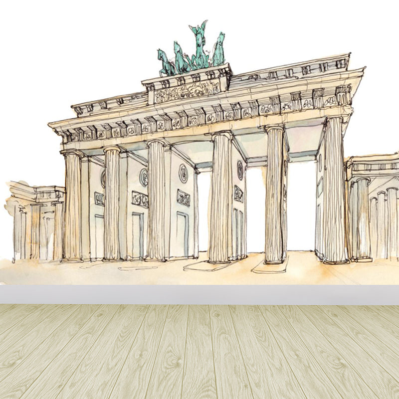 Stain Resistant Architecture Mural Decal Non-Woven Modern Wall Decor for Study Room