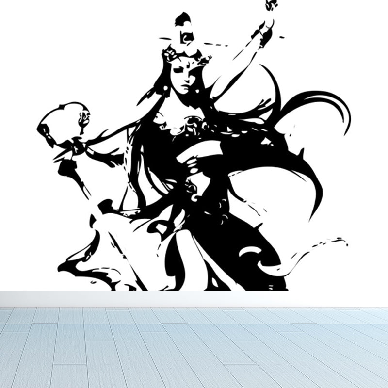 Contemporary Boys Mural Wallpaper Giant Fighting Warrior Pattern Black Wall Covering