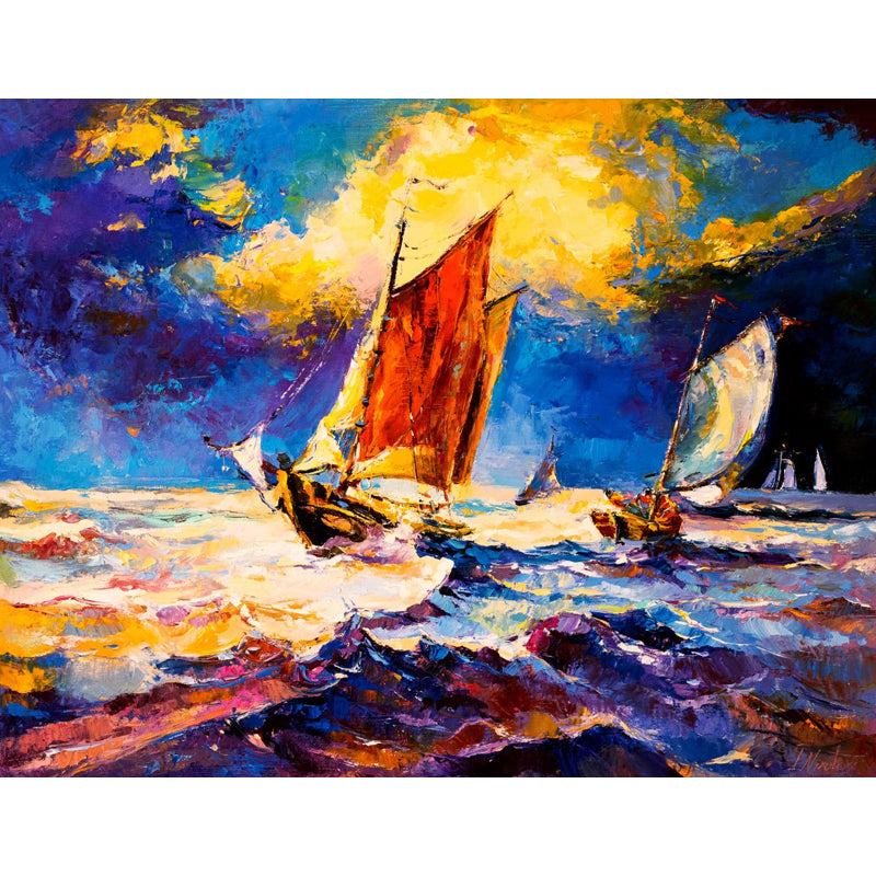 Seaside Sunset View Mural Decal Pastel Color Classic Wall Covering for Living Room