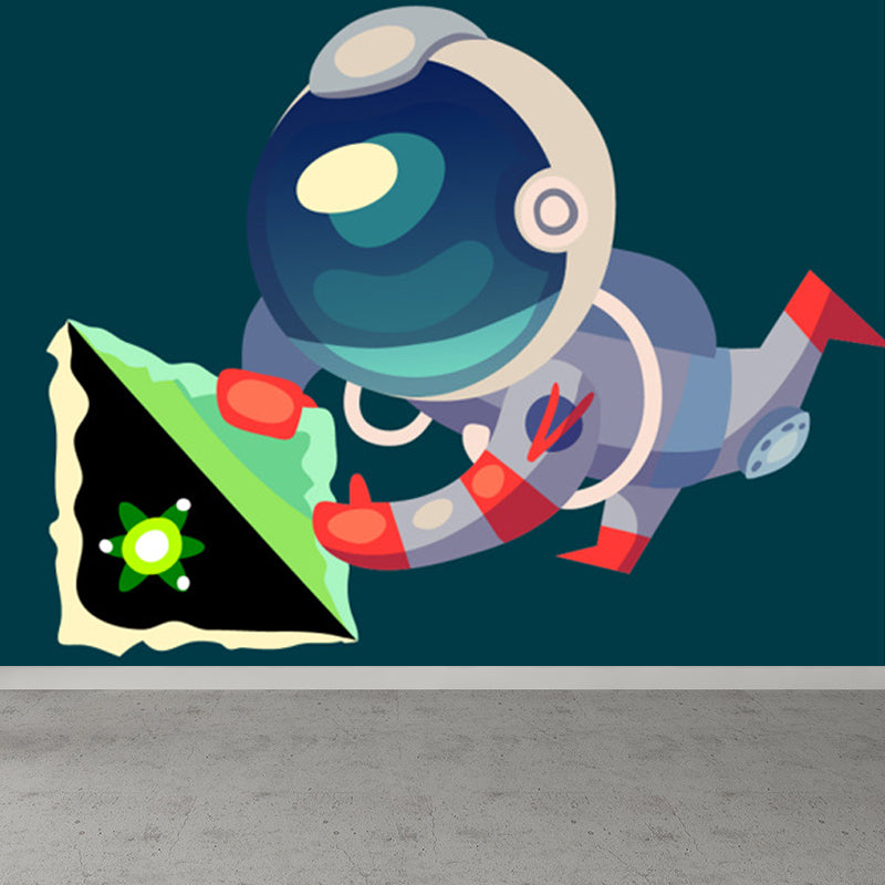 Illustration Style Astronaut Mural Giant Wall Covering for Dining Room, Custom Printed