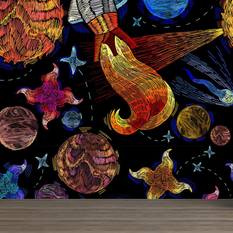 Illustration Style Astronaut Mural Giant Wall Covering for Dining Room, Custom Printed