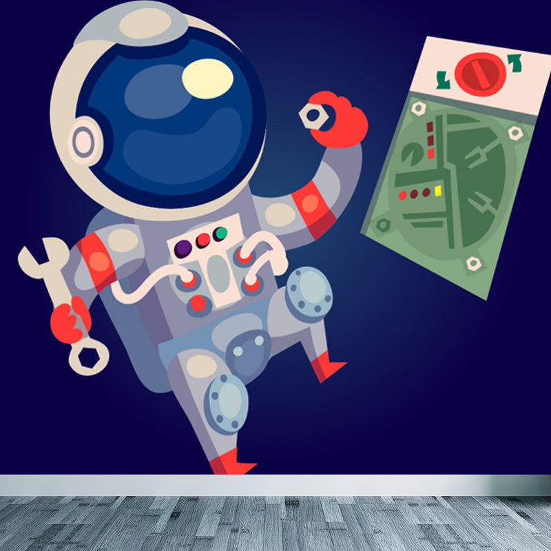 Large Astronaut Mural Wallpaper Children's Art Outer Space View Wall Decor in Soft Color
