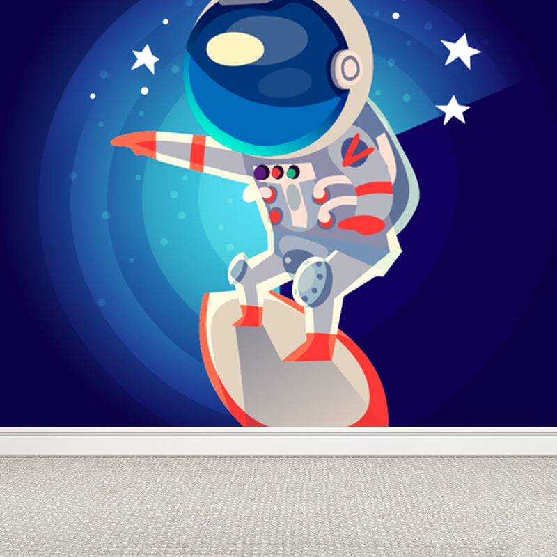 Large Astronaut Mural Wallpaper Children's Art Outer Space View Wall Decor in Soft Color