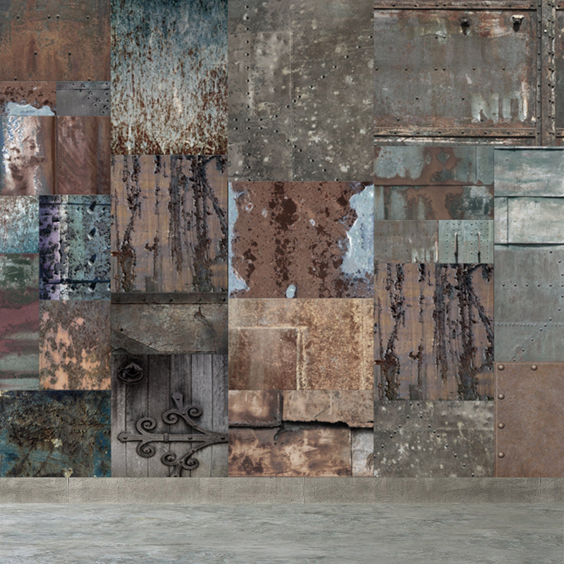 Papier peint Steampunk de couleur foncée, décoration murale à effet métallique pleine grandeur pour l'intérieur de la maison