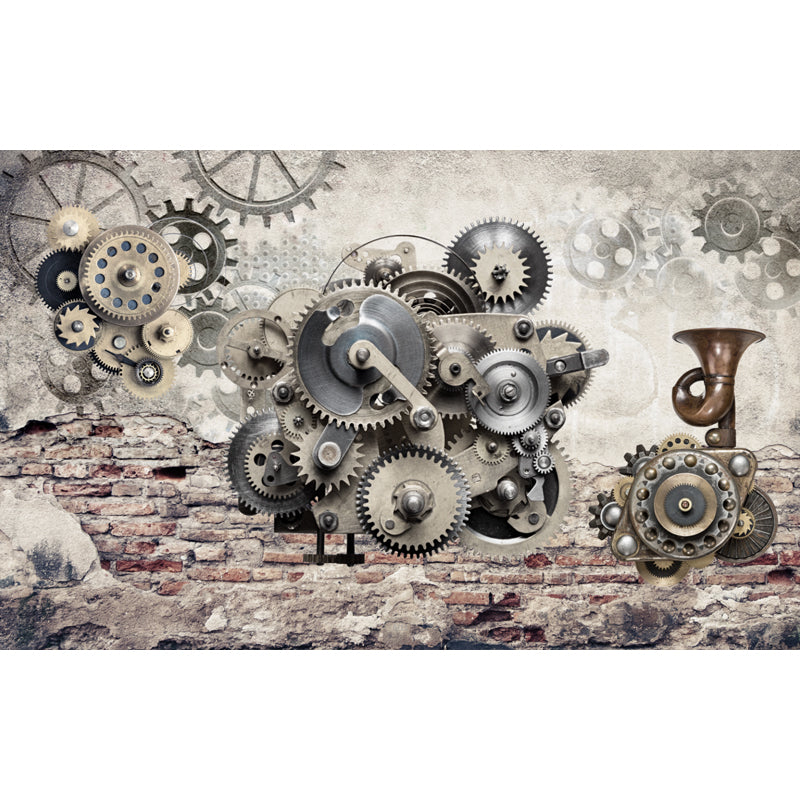 Papier peint Steampunk de couleur foncée, décoration murale à effet métallique pleine grandeur pour l'intérieur de la maison