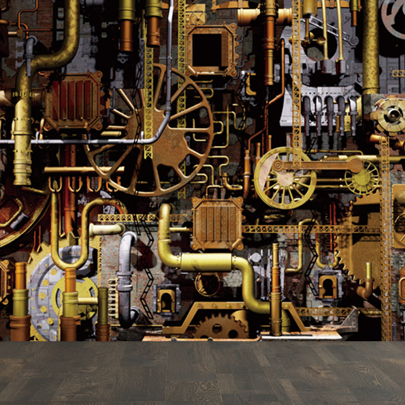 Papier peint Steampunk de couleur foncée, décoration murale à effet métallique pleine grandeur pour l'intérieur de la maison
