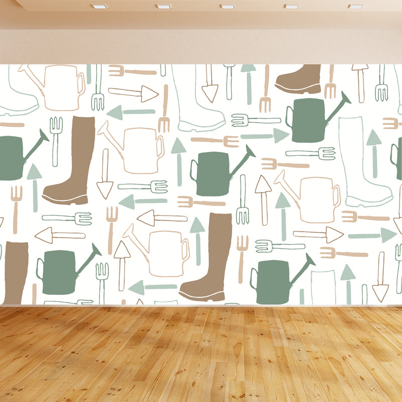 Contemporary Dinnerware Mural Non-Woven Fabric Washable Pastel Wall Decor for Kitchen