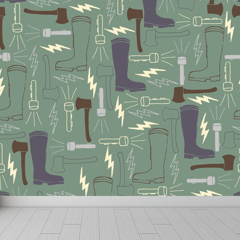 Contemporary Dinnerware Mural Non-Woven Fabric Washable Pastel Wall Decor for Kitchen