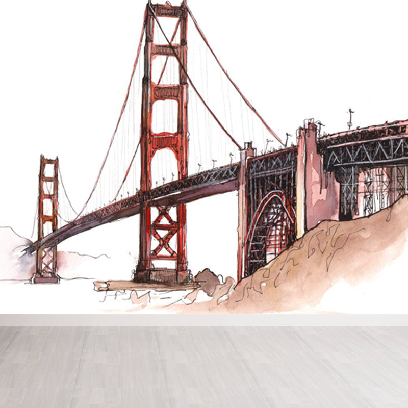 Illustration Grand Building Wall Mural Great Wall Decor for Guest Room, Customised