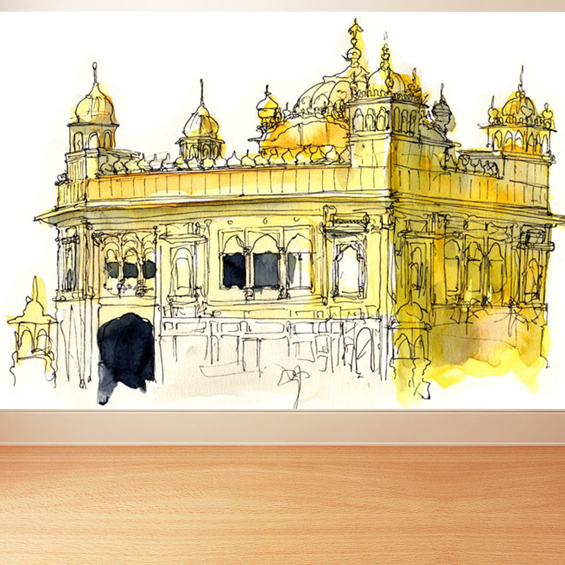 Illustration Grand Building Wall Mural Great Wall Decor for Guest Room, Customised