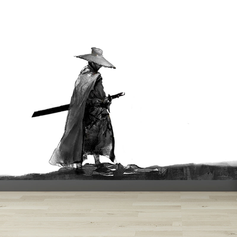 Non-Woven Ornamental Wall Mural Modern Swordsman Pattern Wall Covering for Rest Room