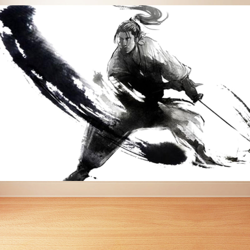 Non-Woven Ornamental Wall Mural Modern Swordsman Pattern Wall Covering for Rest Room