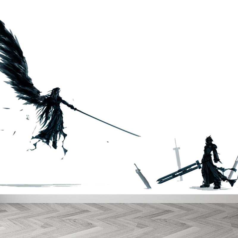 Non-Woven Ornamental Wall Mural Modern Swordsman Pattern Wall Covering for Rest Room