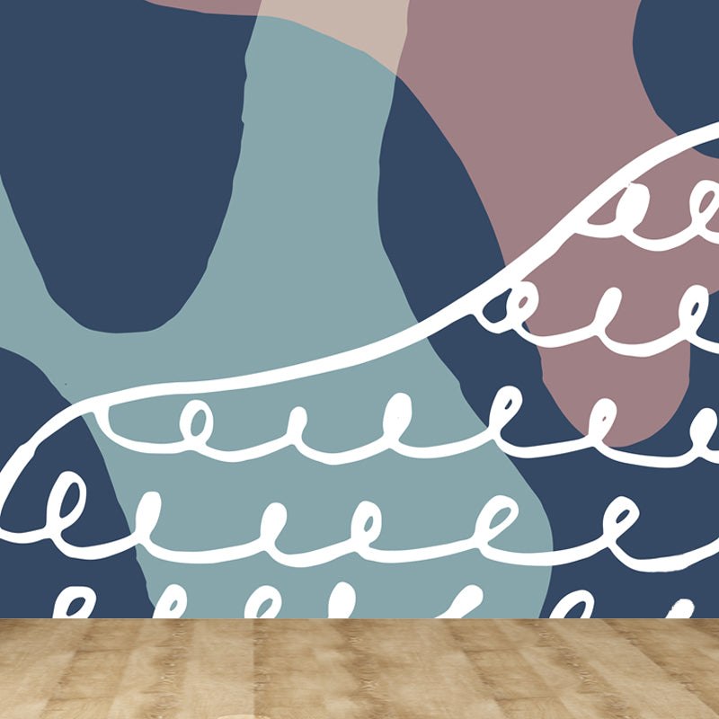 Modern Abstract Graphic Mural Non-Woven Textured Stain-Proof Soft Color Wall Art for Bedroom