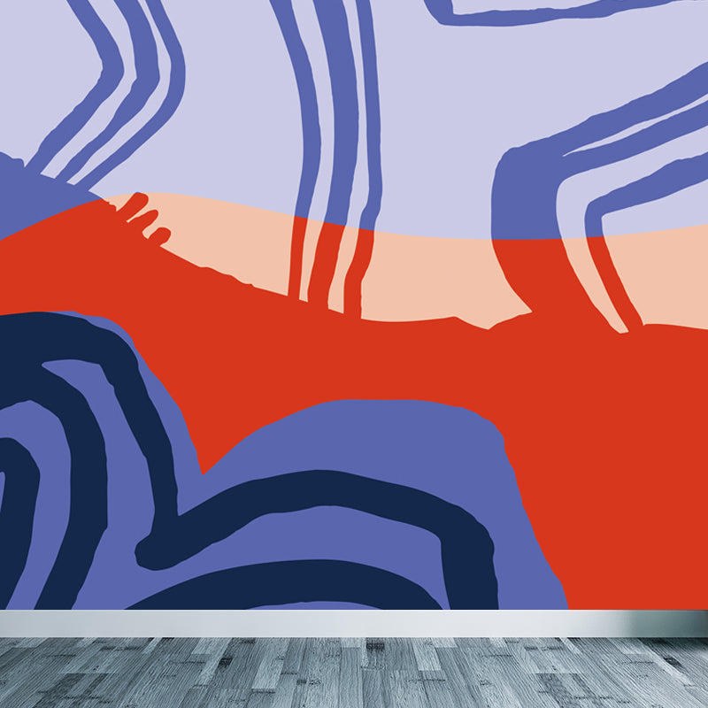 Modern Abstract Graphic Mural Non-Woven Textured Stain-Proof Soft Color Wall Art for Bedroom