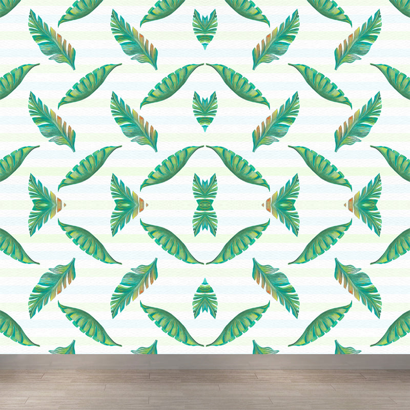 Botanical Leaves Mural Wallpaper Tropical Style Non-Woven Material Wall Covering