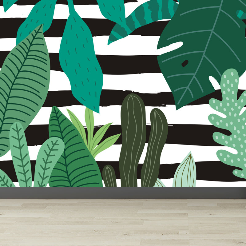 Botanical Leaves Mural Wallpaper Tropical Style Non-Woven Material Wall Covering