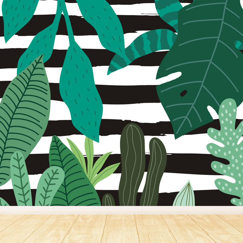 Botanical Leaves Mural Wallpaper Tropical Style Non-Woven Material Wall Covering