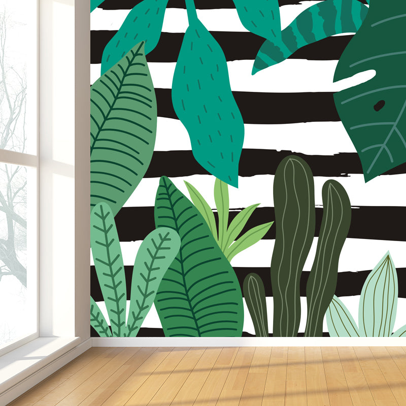 Botanical Leaves Mural Wallpaper Tropical Style Non-Woven Material Wall Covering