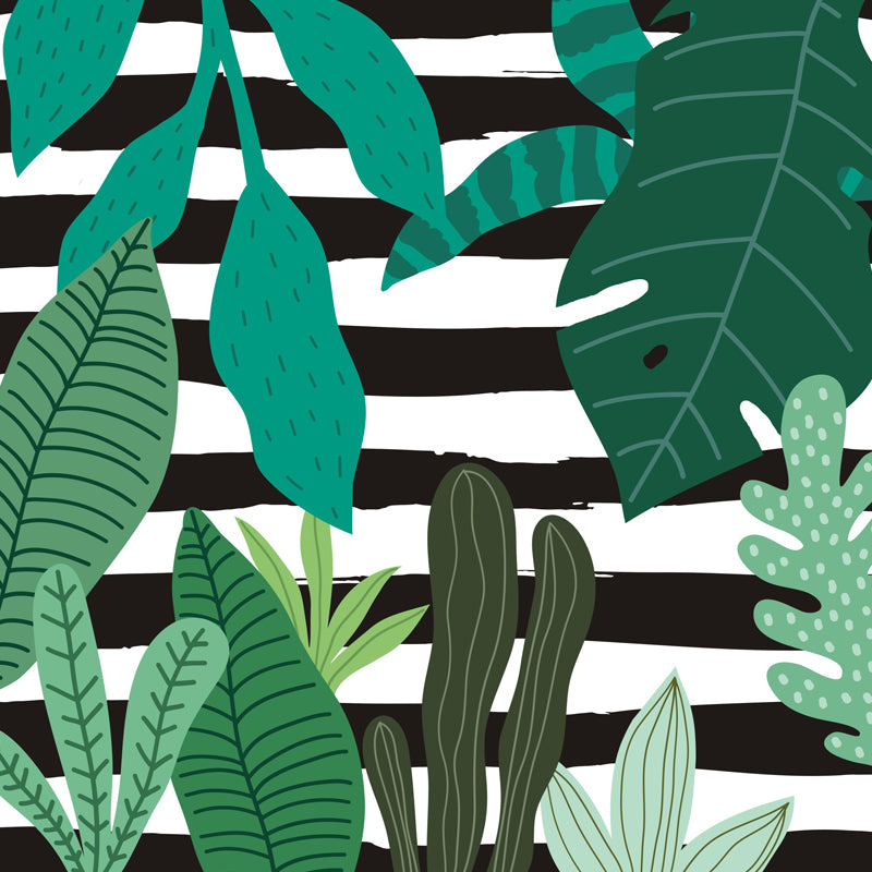 Botanical Leaves Mural Wallpaper Tropical Style Non-Woven Material Wall Covering