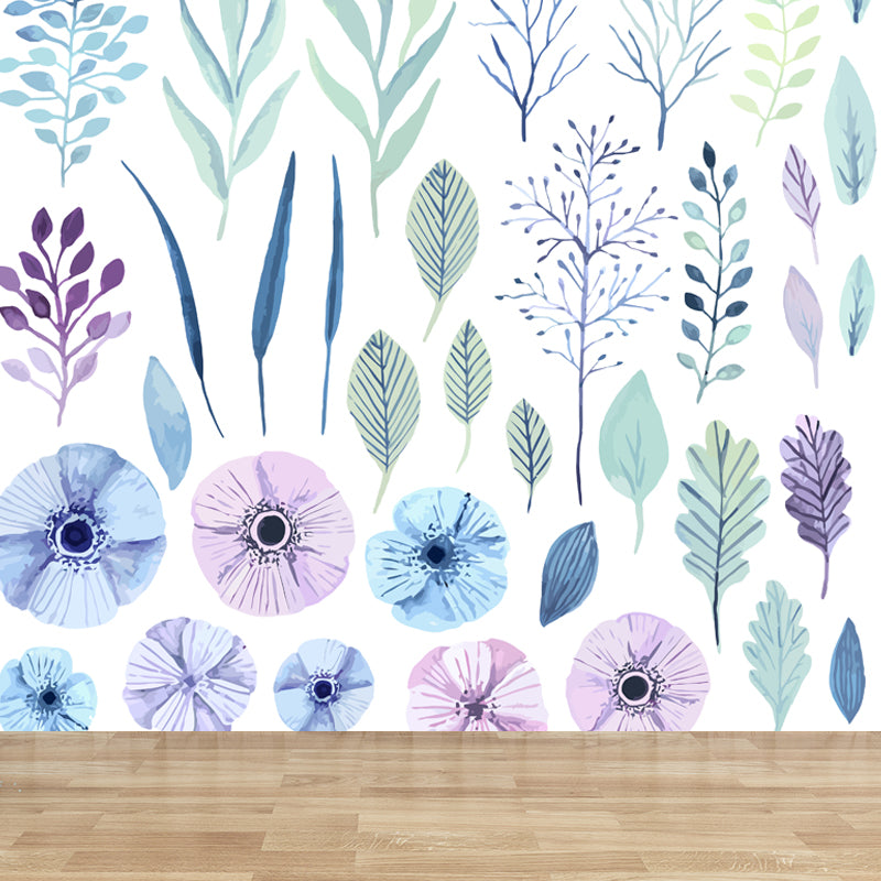 Botanical Leaves Mural Wallpaper Tropical Style Non-Woven Material Wall Covering