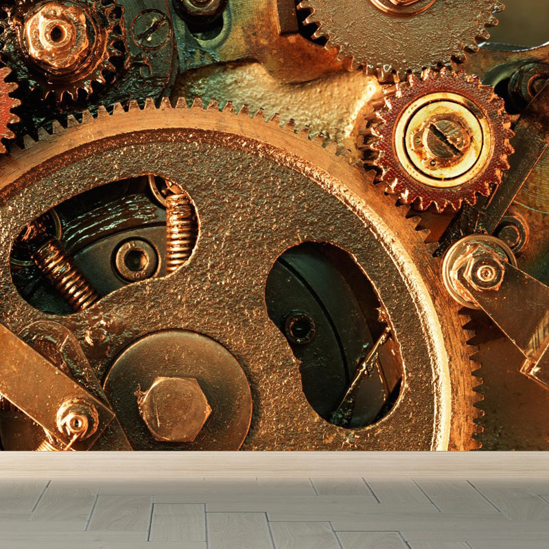 Photograph Metal Gear Mural Decal Modern Non-Woven Textured Wall Covering in Pastel Color