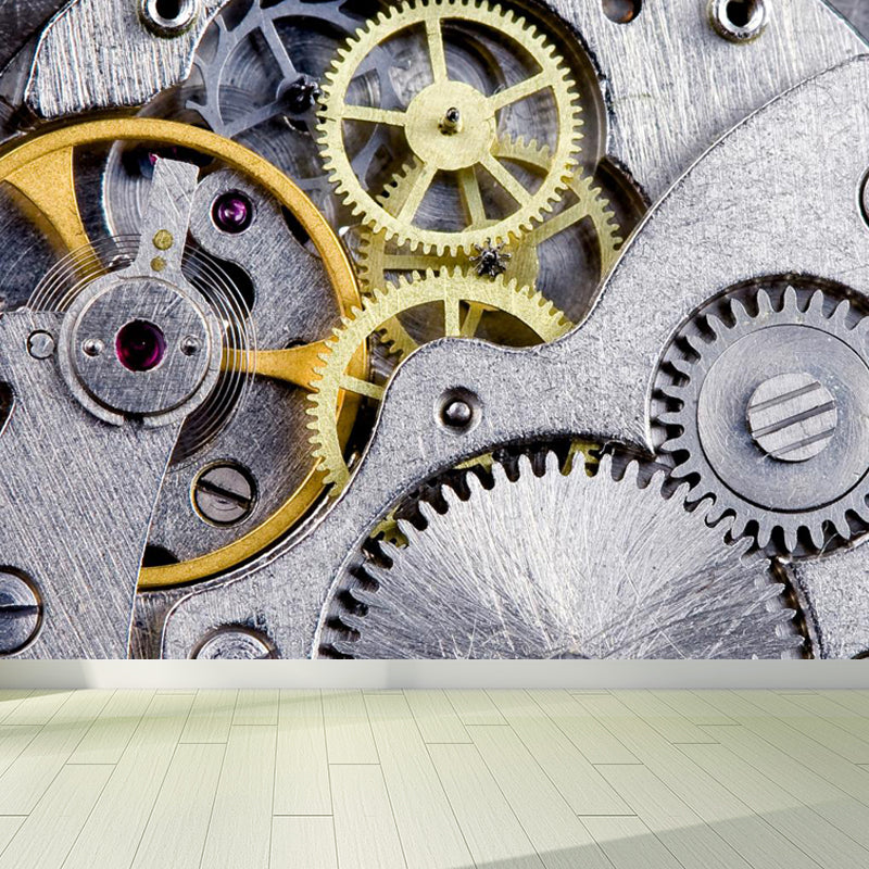 Photograph Metal Gear Mural Decal Modern Non-Woven Textured Wall Covering in Pastel Color