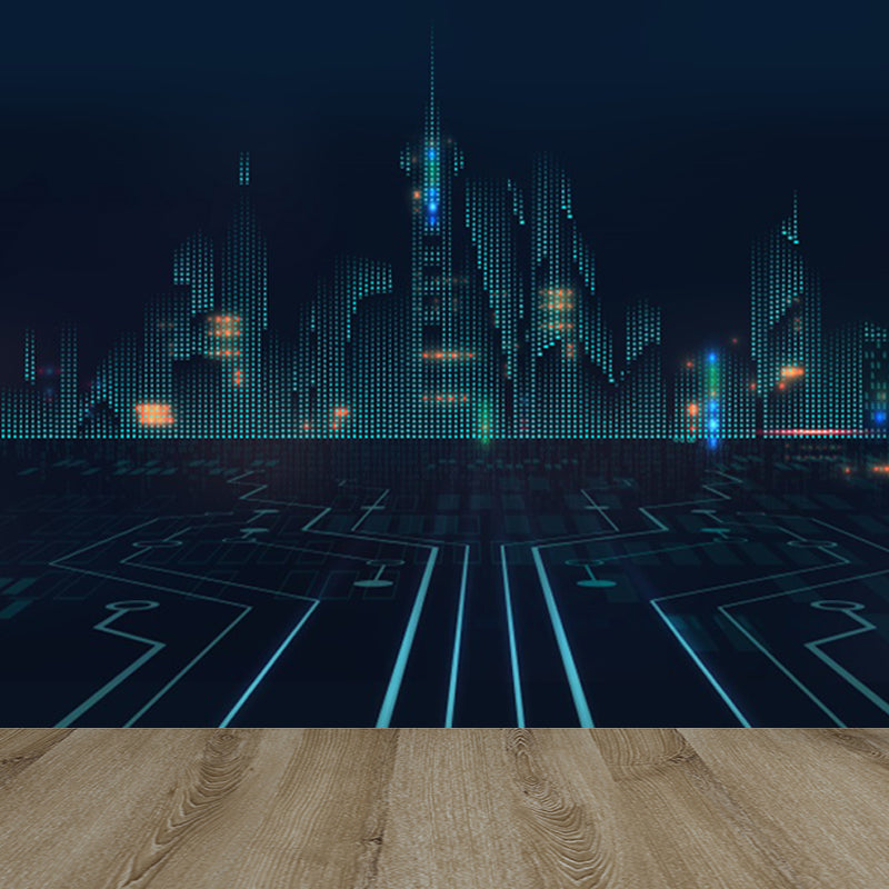 Contemporary City Building Mural Soft Color Stain-Proofing Wall Art for Dining Room